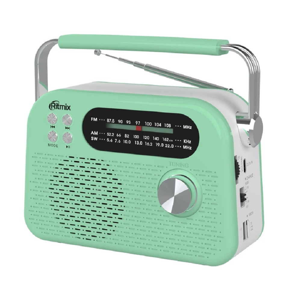 Повреждение упаковки RITMIX RPR-045 MINT {Радиоприёмник портативный 3хдиапазонный FM/AM/SW,Bluetooth v.5.3, воспроизв. с USB и с карт пам. micro SD (до 32Gb)}