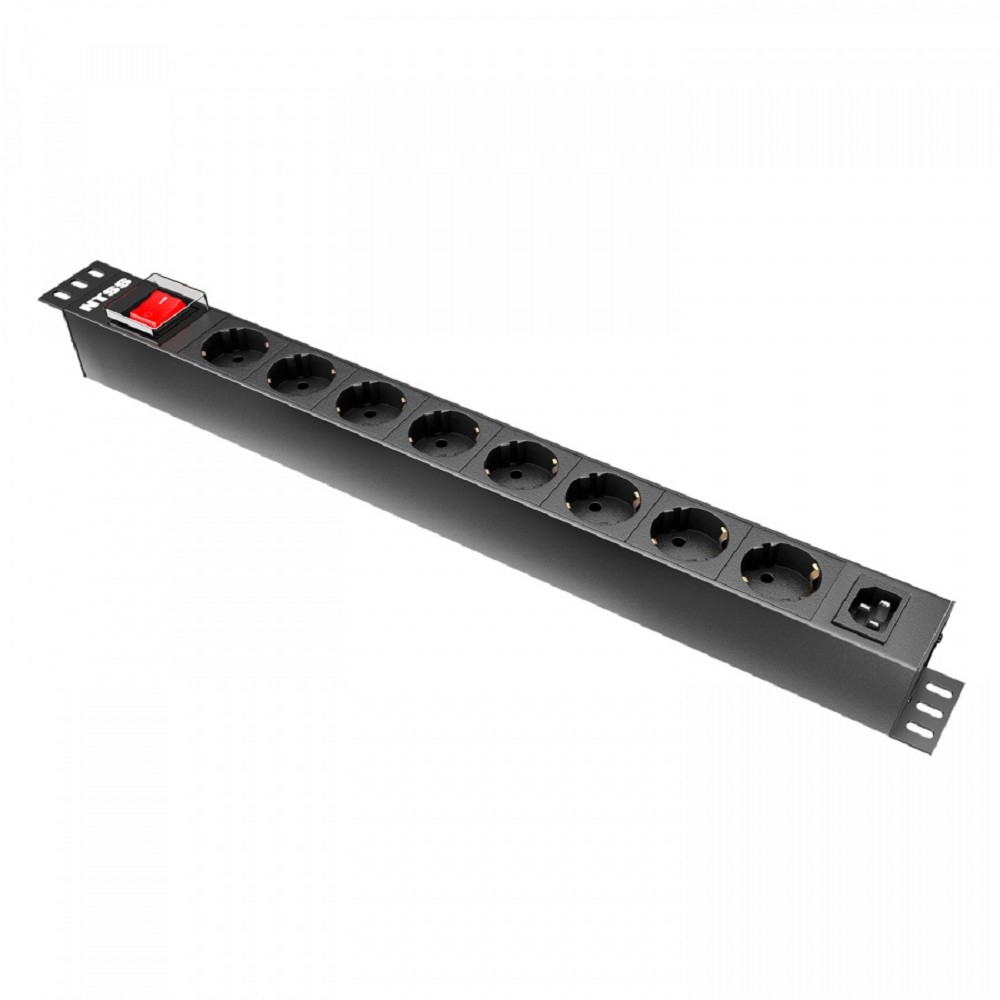 NTSS Блок розеток NTSS, 19", 1U, пластик, 1ф10А, 2.3кВт, (8) Schuko CEE 7/7, выкл. с подсв.и  крыш., вх. 60320 С14 NTSS-PDU-DA1015