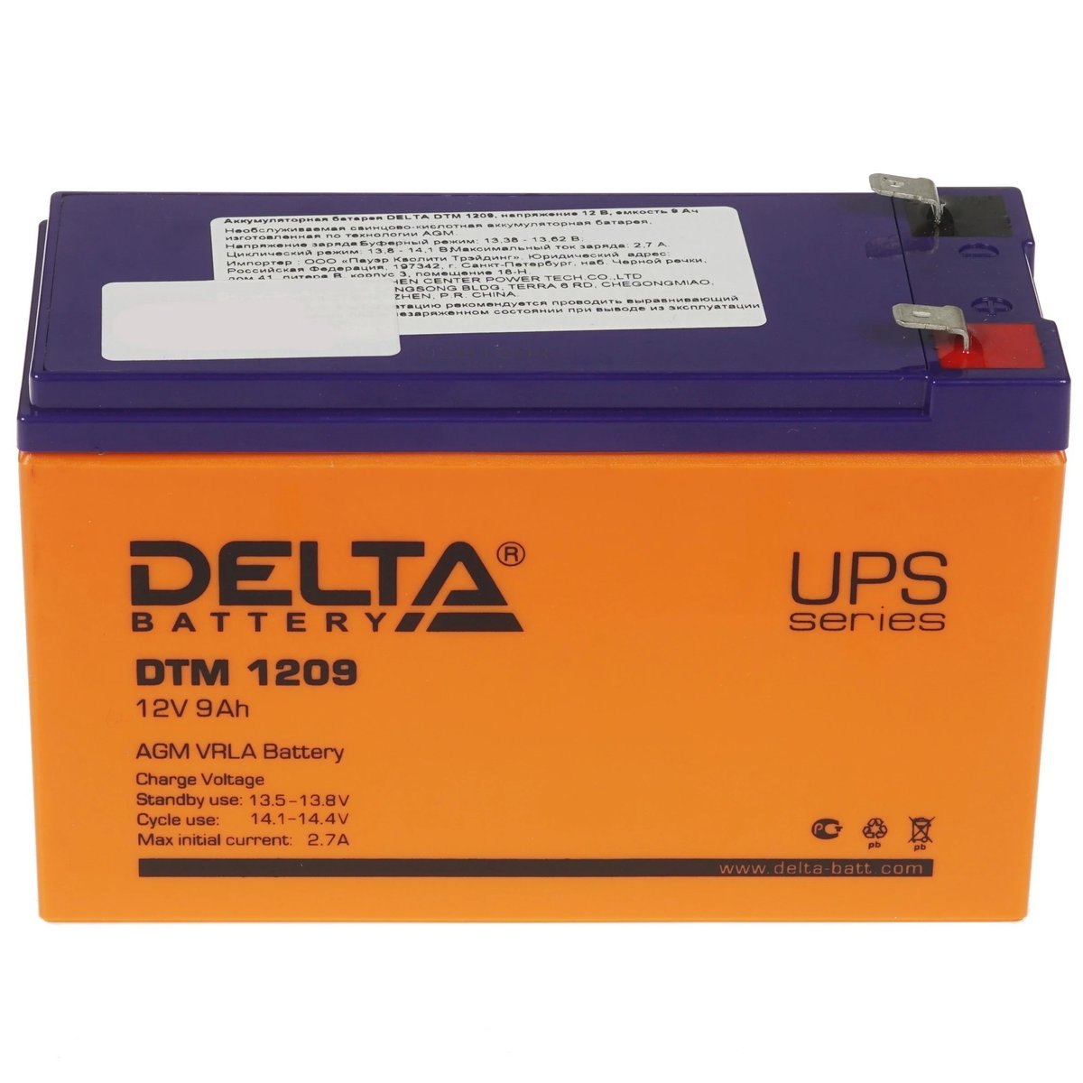 Delta DTM 1209  (9 А\ч, 12В) свинцово- кислотный аккумулятор