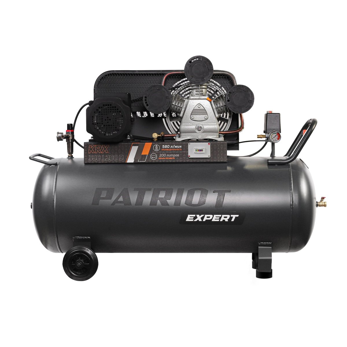 Компрессор PATRIOT KRX 580 L200 D [545302335] { поршневой, ременной, масляный, 580 л/мин, 200 л, 10 бар, 3 кВт, 400 В }