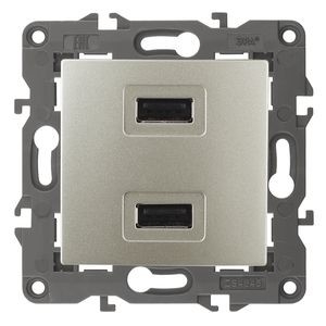 Эра Б0034371 14-4110-04 Устройство зарядное USB, 230В/5В-2100мА, IP20, Эра Elegance, шампань