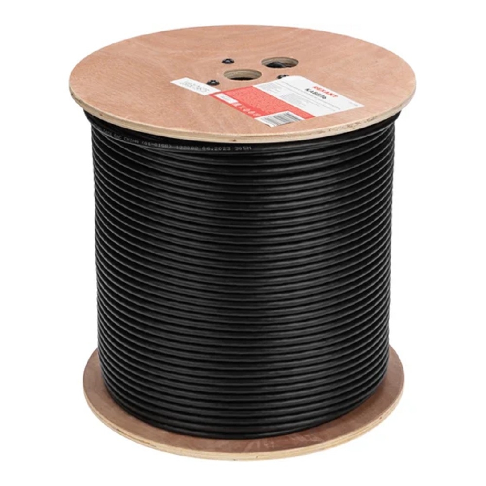 Rexant (01-0158) Кабель витая пара F/UTP, CAT 6, PE, 4PR, 23AWG, OUTDOOR, SOLID, черный, 305м