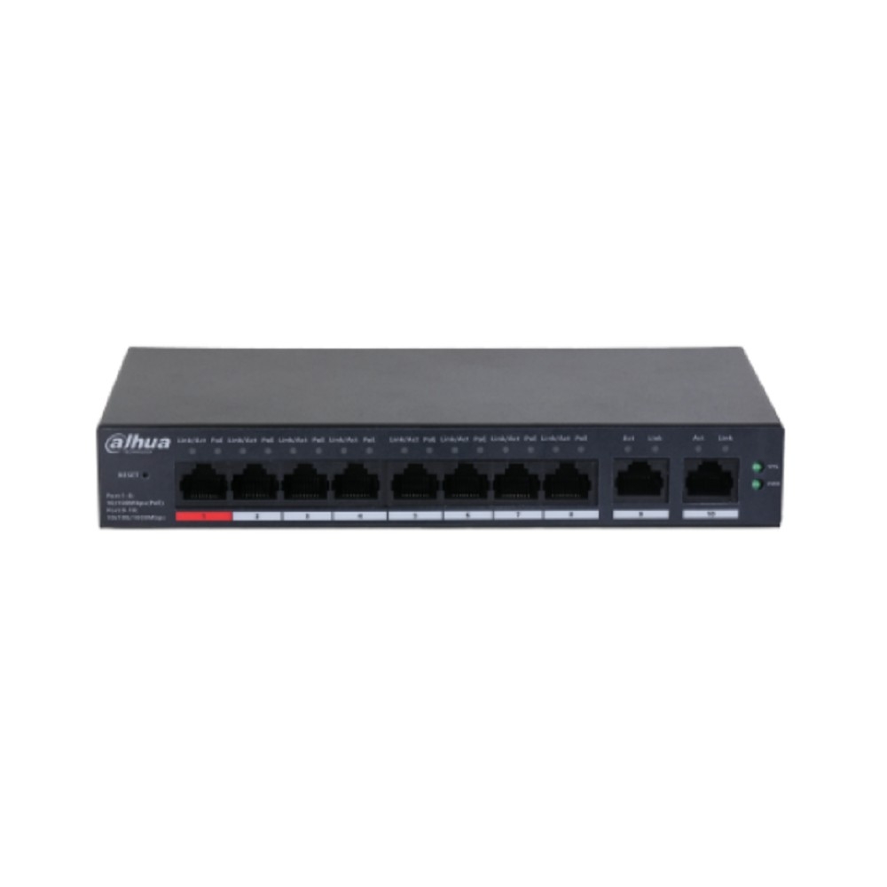 DH-CS4010-8ET-110 - Коммутатор, Dahua, DH-CS4010-8ET-110, Управляемый, 8 портов 10/100M (PoE 802.3af/at/Hi-PoE,110W), 2 порта 10/100/1000M,