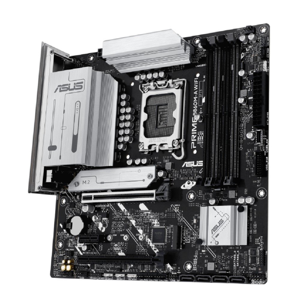 ASUS PRIME B860M-A WIFI (Socket 1851, mATX, 4xDDR5(256GB), DP/HDMI, 1xPCIe 5.0x16/1xPCIe 4.0x16/1xPCIe 4.0x1, 1xLAN(2.5GbE), Wi-Fi, BT, 4xSATA 6Gb/s, 2xM.2, 1xType-C, 3xUSB 3.2, 4xUSB 2.0)
