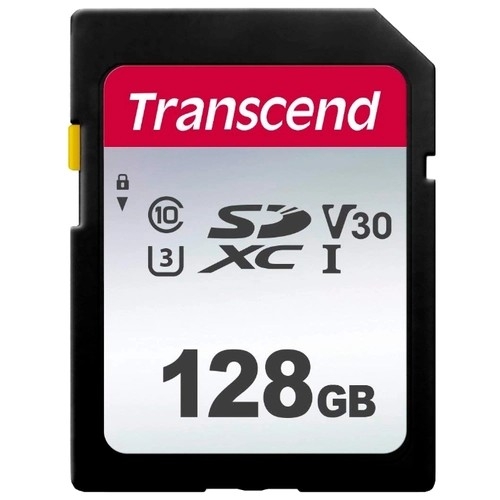 Карта памяти Transcend - 300S, SDXC, write speed 40Mb/s, read speed 95Mb/s, UHS-I Class 3, V30, Class 10, 128GB, TS128GSDC300S