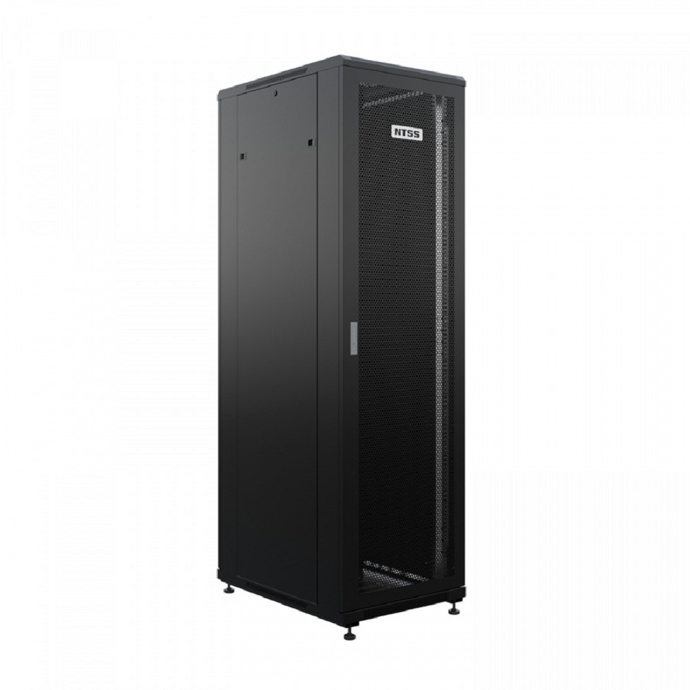 NTSS Шкаф напольный универсальный серверный NTSS R 47U 800х800мм, 4 профиля 19, двери перфорированная и сплошная металл, боковые стенки съемные, регулируемые опоры, разобранный, черный RAL 9005 NTSS-R