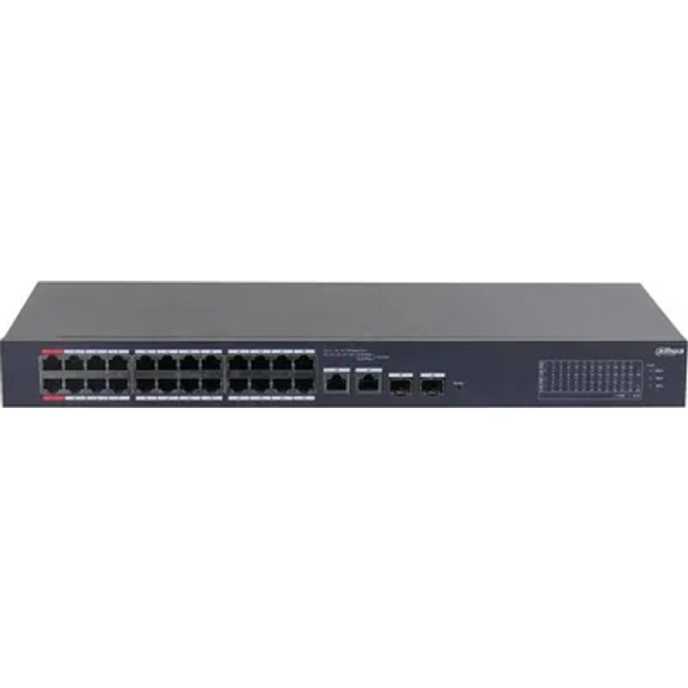 DAHUA DH-CS4226-24ET-240 24-портовый облачный управляемый коммутатор с PoE, 24xRJ45 100Mb, 2хКомбо SFP/RJ45 1Gb, суммарно 240Вт, коммутация 8.8 Гбит/с, MAC-таблица 8К