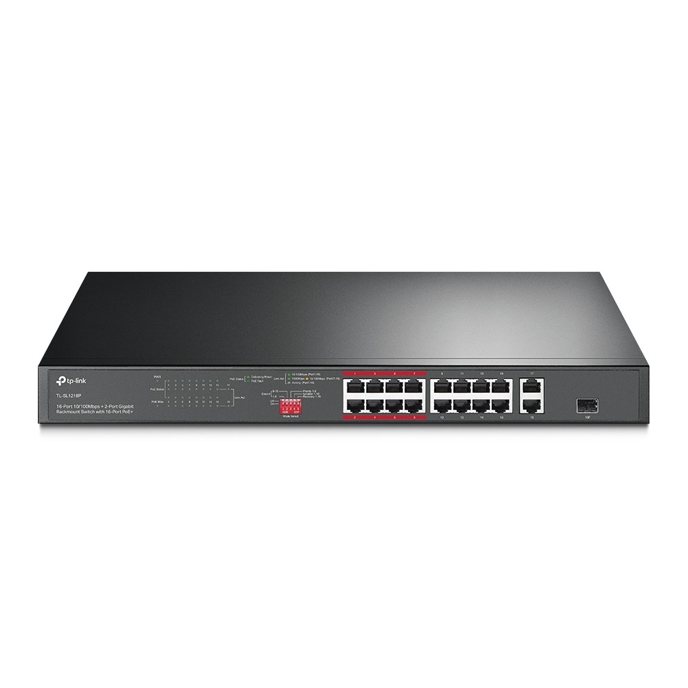 Коммутатор TP-Link SMB TL-SL1218P, 16×PoE+ 10/100Мбит, 1×1GbE, 1×Combo RJ45/SFP