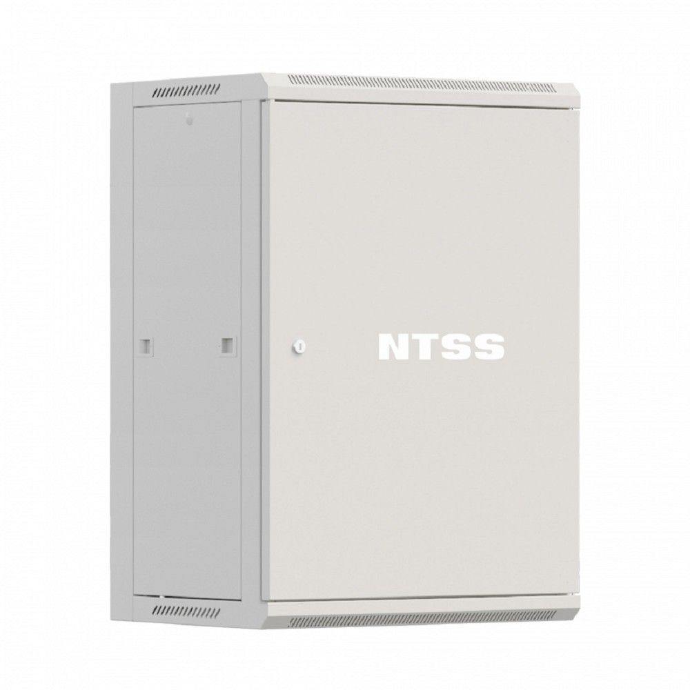 NTSS Шкаф настенный телекоммуникационный NTSS W 18U 600х450х964мм, 2 профиля 19, дверь сплошная металл, боковые стенки съемные, разобранный, серый RAL 7035 NTSS-W18U6045FD