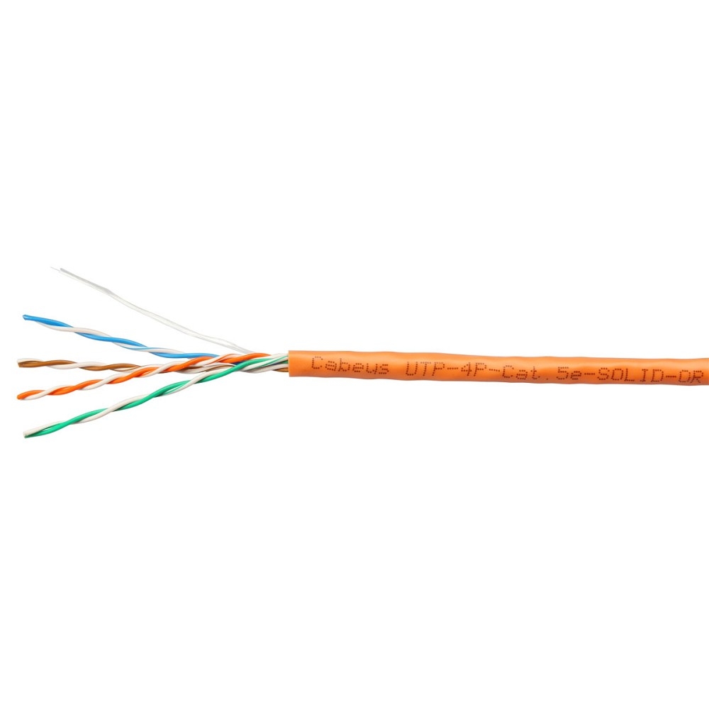 UTP-4P-Cat.5e-SOLID-OR Кабель витая пара Cabeus UTP 4 пар. кат. 5е одножильный D 05 AWG24 PVC нг(А)-LS 1м (бухта 305м) внутренний цвет: оранжевый