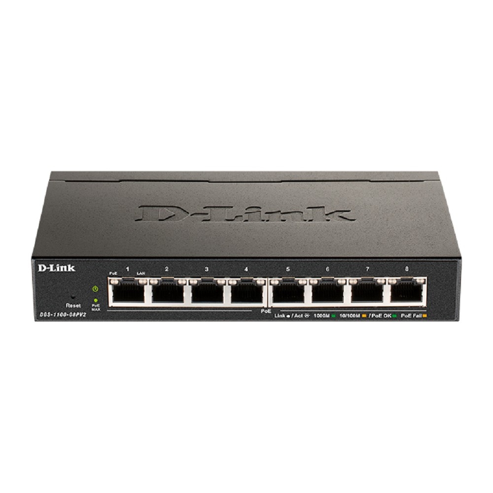 D-Link DGS-1100-08PV2/A3A Настраиваемый L2 коммутатор с 8 портами 10/100/1000Base-T (8 портов PoE 802.3af/at, PoE-бюджет 64 Вт)