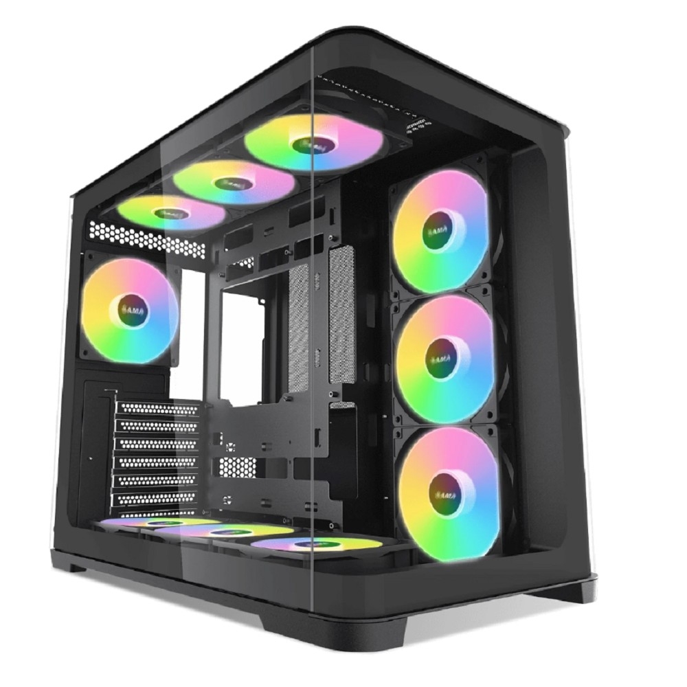 Корпус ПК SAMA V60-BKADA7X1-GL, Midi-Tower, ATX, TG, 7×120мм ARGB, черный