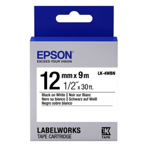 Термотрансферная лента EPSON C53S654021 LK-4WBN (12мм x 9м,  Black on White)