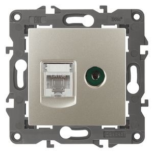 Розетка телевизионная RJ45+TV ЭРА IP20, шампань (10/100/3200)