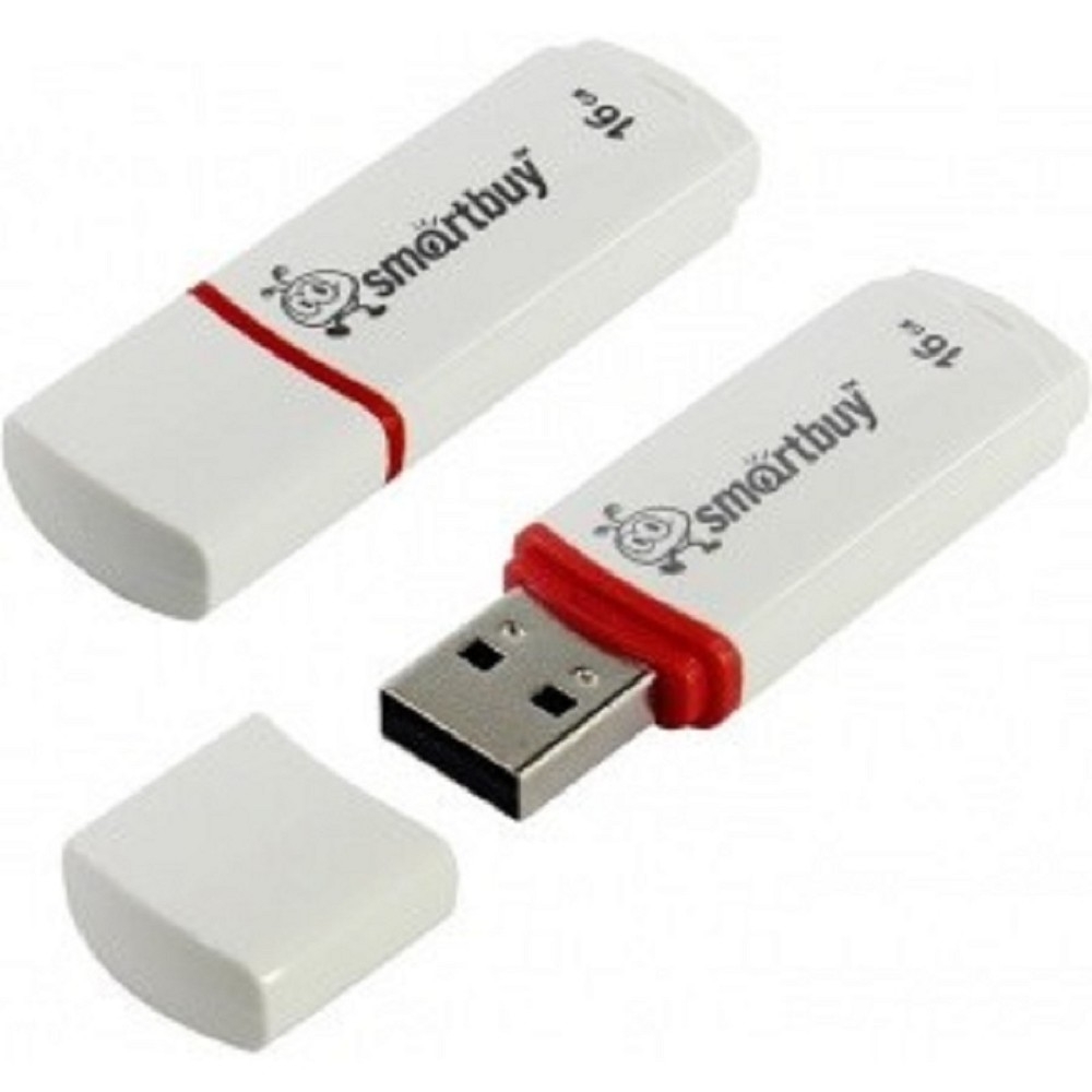 Флешка USB SmartBuy Crown white (SB16GbCRW-W), 16Gb, USB 2.0, R/W 15/5, белый/красный