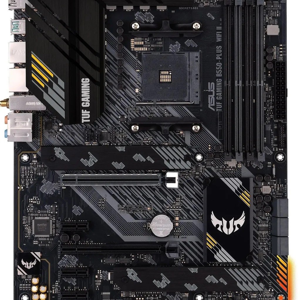 ASUS TUF GAMING B550-PLUS WIFI II (Socket AM4, ATX, 4xDDR4(128GB), DP/HDMI, 1xPCIe 4.0x16/1xPCIe 3.0x16/3xPCIe 3.0, 1xLAN (2.5GbE), Wi-Fi, BT, 6xSATA 6Gb/s, 2xM.2, 1xType-C 5xUSB 3.2, 2xUSB 2.0)