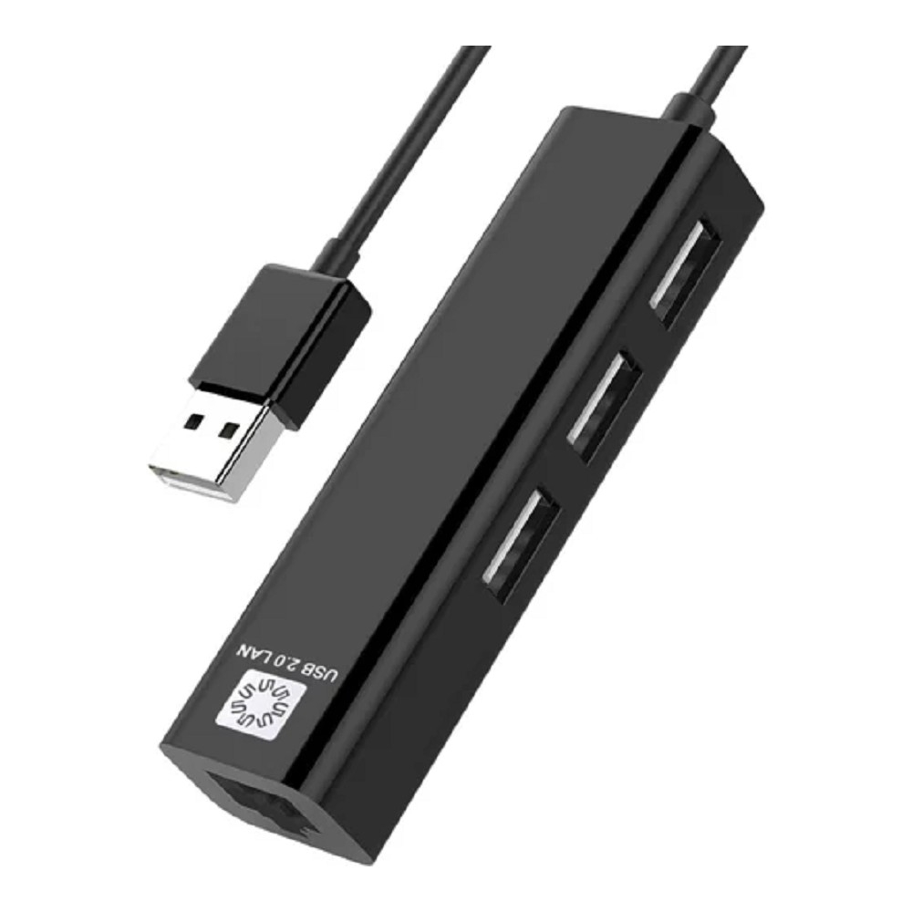 5bites Кабель-адаптер UA2-45-06BK USB2.0 сетевая карта / 3*USB2.0 / RJ45 100MB / BLACK