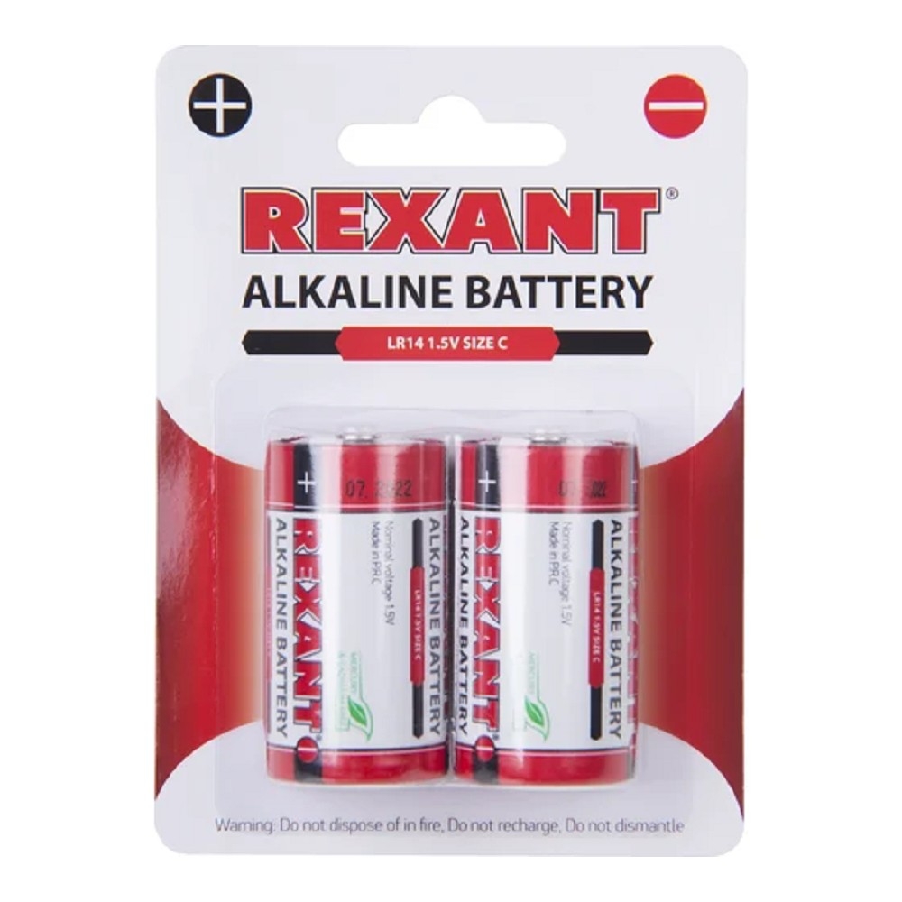 Rexant (30-1014) Батарейка алкалиновая С/LR14, 1,5В, 2 шт, блистер