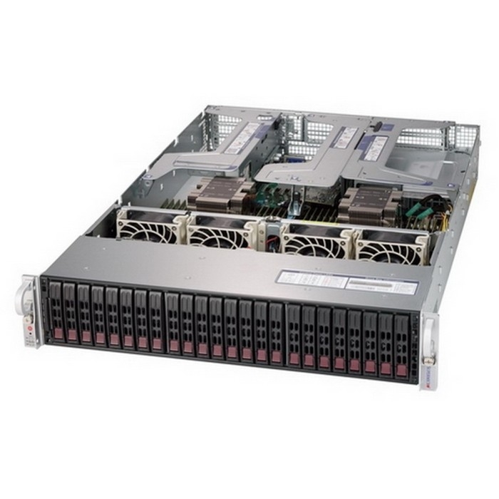 Supermicro SYS-2029U-TR4 2U, 2xLGA3647 (up to 205W), iC621 (X121PU), 24xDDR4, up to 24x2.5 SAS/SATA, up to 4x2.5 NVME Gen3 (optional), 4x 1000Base-T (i350), 2x PCIE x16, 4x PCIE x8 LP, 1x PCIE x8 LP, 