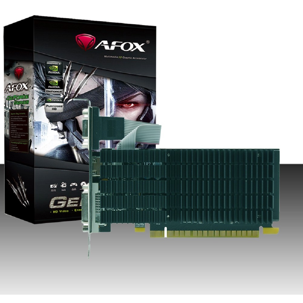 Видеокарта AFOX NVIDIA - GeForce GT 710, PCI-E 2.0 16x, GDDR3 2GB 64bit, 1x VGA, 1x DVI-D, 1x HDMI, max 2560 x 1600, 19Вт, 146мм, AF710-2048D3L5