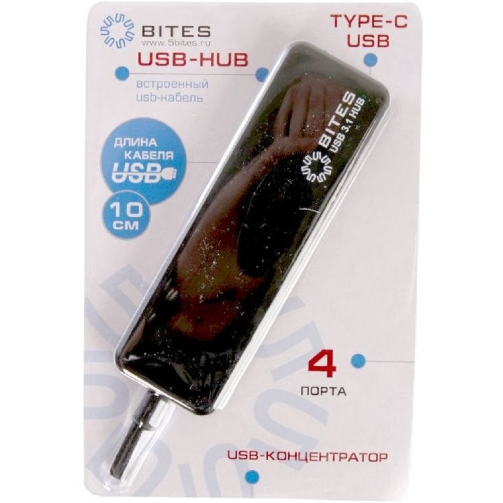 USB разветвитель 5bites HB34C-311BK, 4xUSB 3.0, черный (HB34C-311BK)