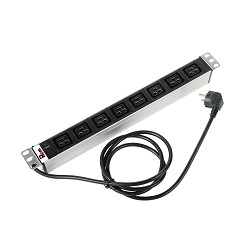 REM Блок розеток Rem-16 с инд., 8 IEC 60320 C19, 16A, алюм., 19", шнур 3 м. (R-16-8C19-I-440-3)