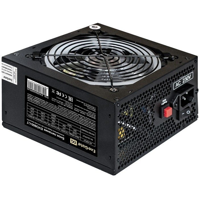 Exegate EX289069RUS БП 800W ExeGate EVO800-LT ATX, APFC, 12cm RGB fan, 24p, (4+4)p, PCI-E, 5SATA, 3IDE, black