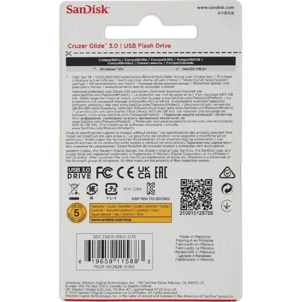 SanDisk USB Drive 16Gb Cruzer Glide™ 3.0 USB Flash Drive 16GB SDCZ600-016G-G35