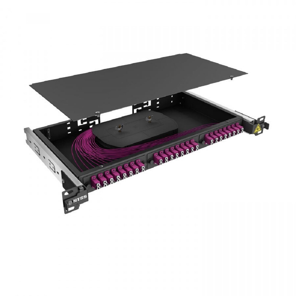 NTSS NTSS-RsFOB-PM-1U-24-2LC/U-504-SP1.5G1A-BL Кросс 19" NTSS PREMIUM выдвижной, предсобранный 1U, 24 порта LC/UPC duplex, 50/125 мкм OM4, черный