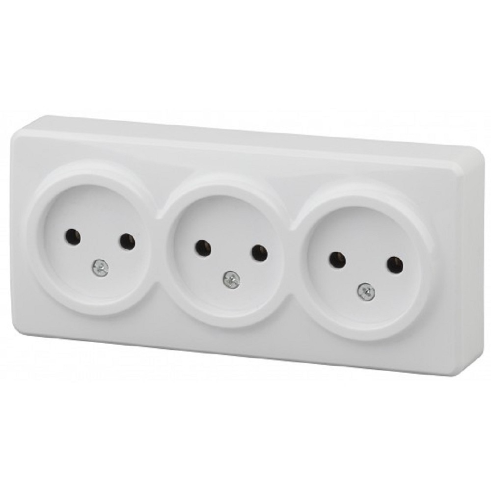 Розетка 11-2207-01 3х2P, 16АХ-250В, ОУ, Эксперт, белый (8/80/1600) Б0020697 ЭРА
