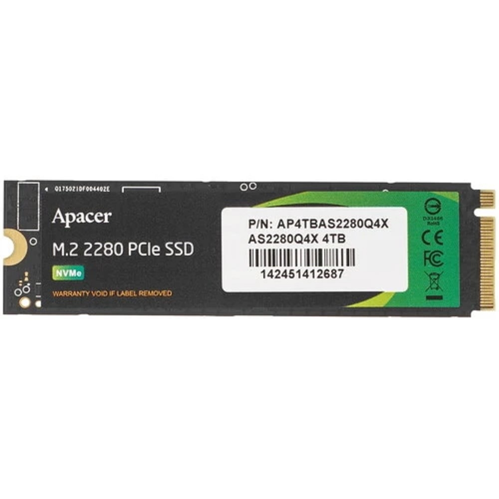 Твердотельный накопитель Apacer SSD AS2280Q4X 4TB M.2 2280 PCIe Gen4x4, R5000/W4400 Mb/s, 3D NAND, MTBF 1.5M, NVMe 1.4, 1200TBW, Retail, 3 years (AP4TBAS2280Q4X-1)