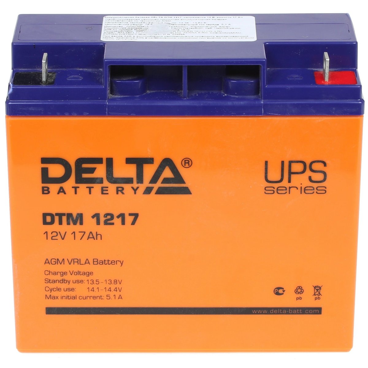 Delta DTM 1217  (17 А\ч, 12В) свинцово- кислотный аккумулятор