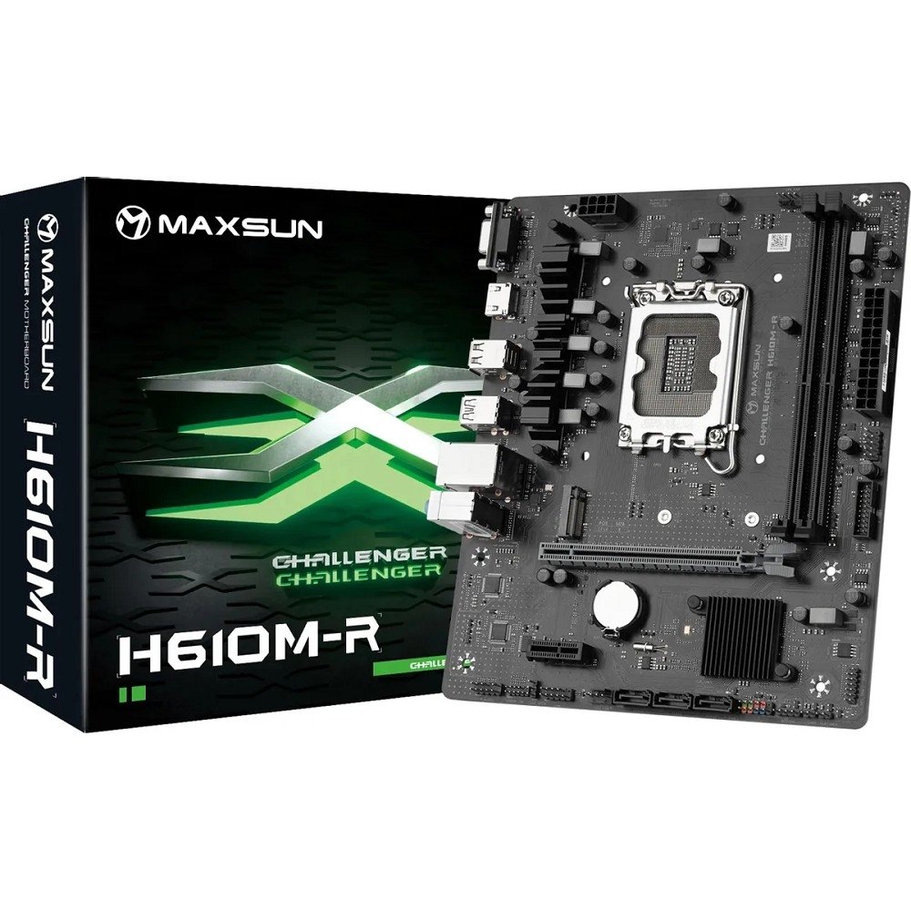 MAXSUN MS-Challenger H610M-R V1/V2 (Socket 1700, mATX, 2*DDR4, VGA/HDMI, 3*SATA3, 1*M.2, 1*PCIEx16/1*PCIEx1, 4*USB 2.0, 2*USB 3.2 Gen1, LAN 1*1G, RTL)