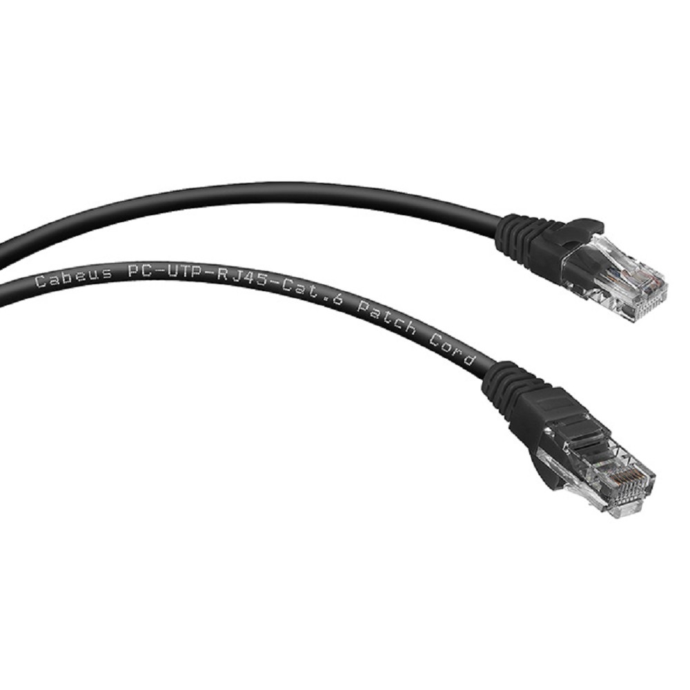 Патч-корд Cabeus, UTP, кат. 6, 2 x RJ-45, RJ-45 - RJ-45, 250 МГц, ПВХ, чёрный, 1,5 м, PC-UTP-RJ45-Cat.6-1.5m-BK