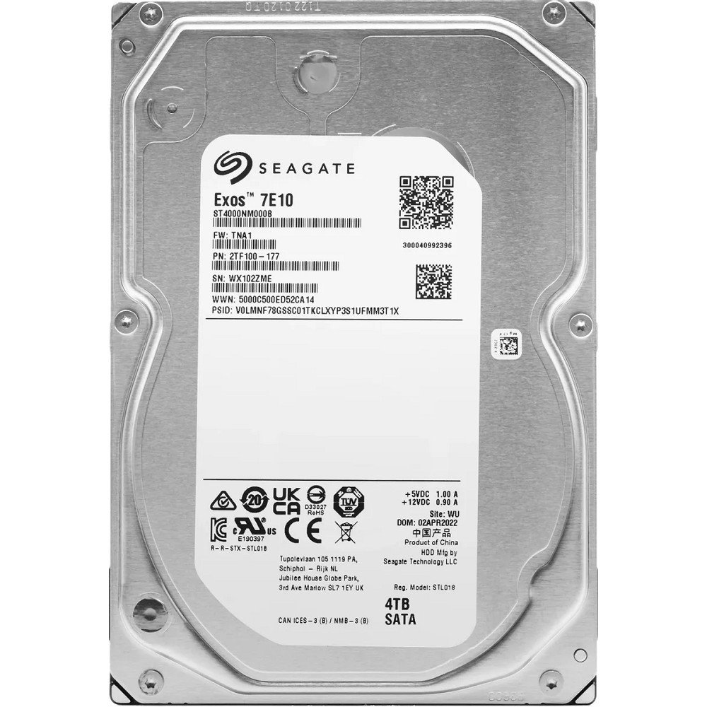 Жесткий диск Seagate Exos 7E8 HDD 3.5" SATA 4Tb, 7200 rpm, 256Mb buffer, 512n, ST4000NM000A, 1 year