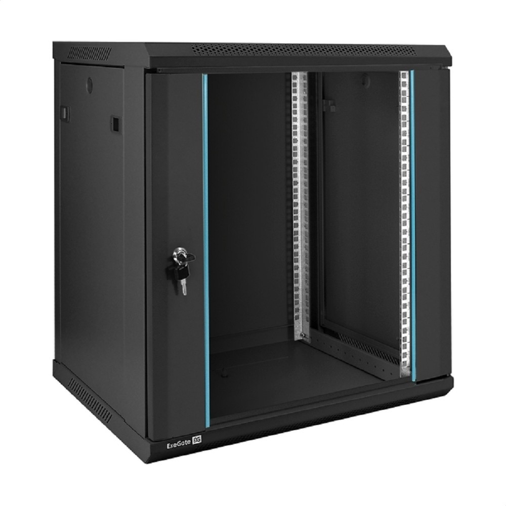 Exegate EX298609RUS Шкаф телекоммуникационный 19" настенный 12U ExeGate EC-WM-12U.450.G.BLACK (19”, 12U, 600x450x635mm (ШхГхВ), передняя дверь закаленное стекло, съемные боковые панели, пыле- и влагоз