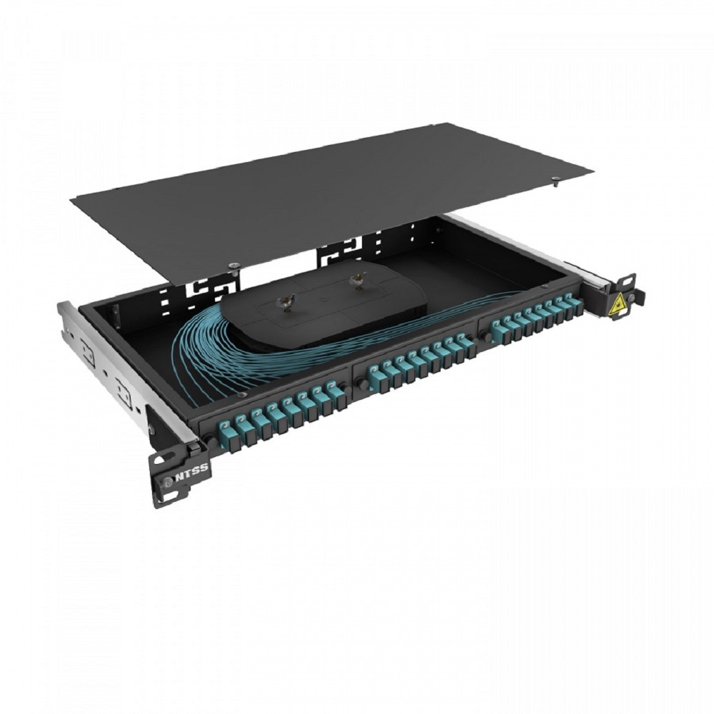 NTSS Кросс 19" NTSS PREMIUM выдвижной, предсобранный 1U, 8 портов SC/UPC, 50/125 мкм ОМ3, (сплайс, пигтейлы, кдзс, планки, адаптеры), черный, RAL9005 NTSS-RsFOB-PM-1U-8-SC/U-503-SP1.5G1A-BL