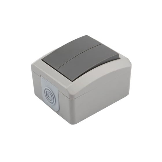 Rexant KR-78-0609 Выключатель двухклавишный KRANZ INDUSTRIAL открытой установки, IP54 серый							