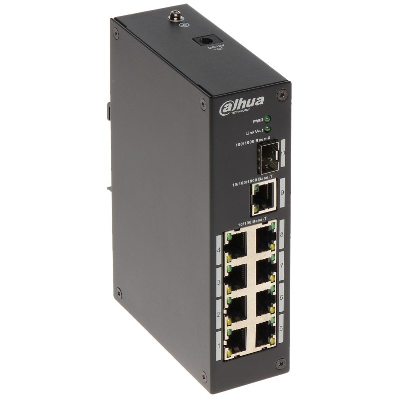 DAHUA DH-PFS3110-8T 8-портовый неуправляемый коммутатор, промышленное исполнение, 8xRJ45 100Mb, 1xRJ45 1Gb, 1xSFP 1Gb, коммутация 13.6 Гбит/с, MAC-таблица 8К
