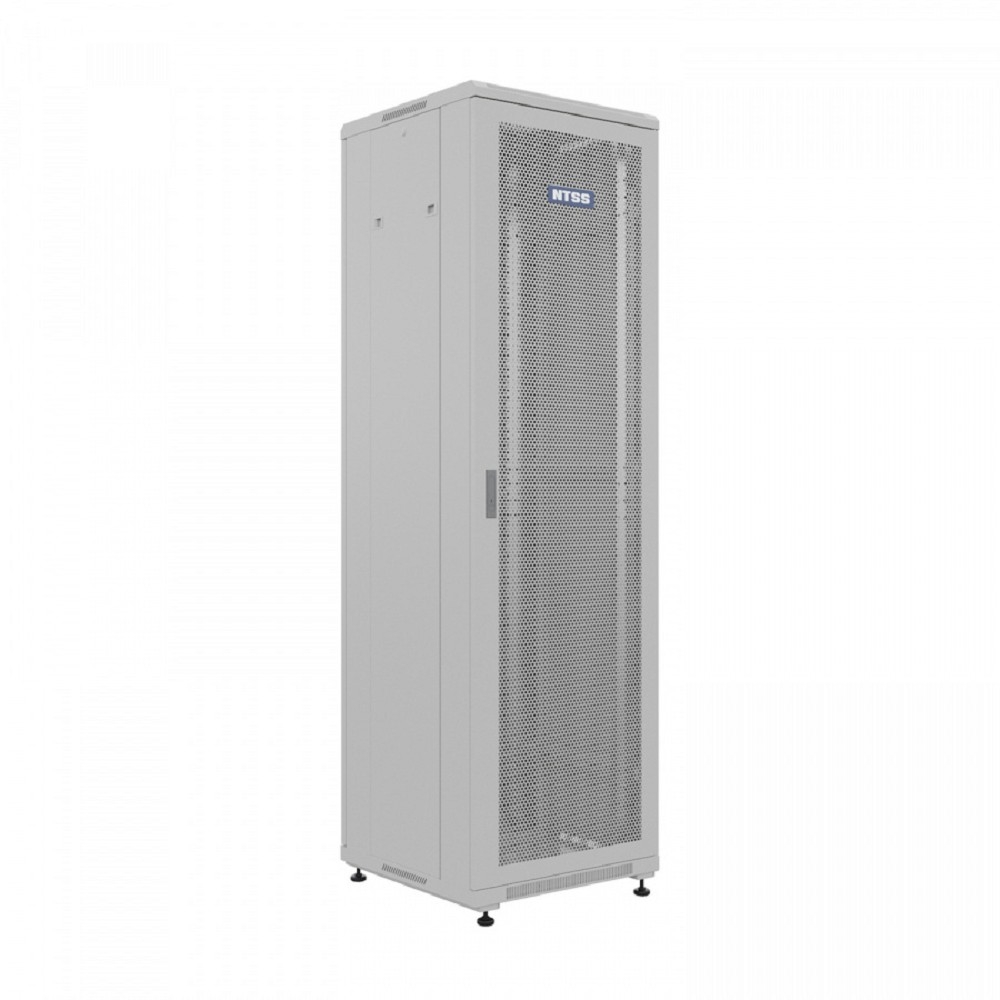 NTSS Шкаф напольный универсальный серверный NTSS R 47U 600х600мм, 4 профиля 19, двери перфорированная и сплошная металл, боковые стенки съемные, регулируемые опоры, разобранный, серый RAL 7035 NTSS-R4