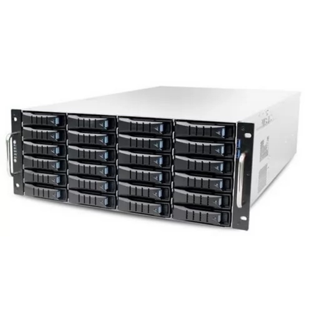 AIC XE1-4ET00-01 4U, 24xSATA/SAS HS 3,5/2,5" universal bay + 2x2,5" 15mm rear HS bay, up to 12"(W) x 13"(D) E-ATX, 12G 24-port EOB BP with 3xSFF-8643, 3x 120x25mm fan (middle), 1200W 1+1 redundant 80+
