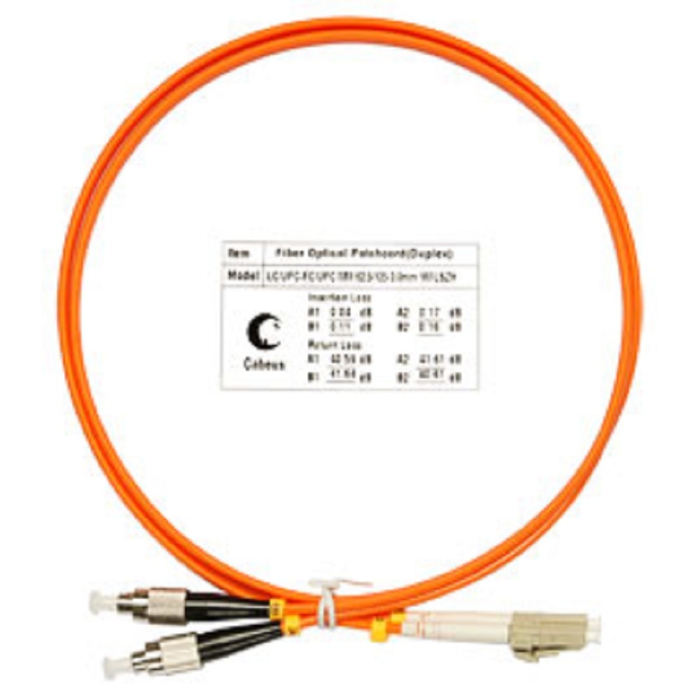 FOP-62-LC-FC-1m Коммутационный шнур оптический Cabeus tight buffer Duplex LC/FC (UPC/UPC) OM1 625/125 LSZH D 3мм 1м цвет: оранжевый