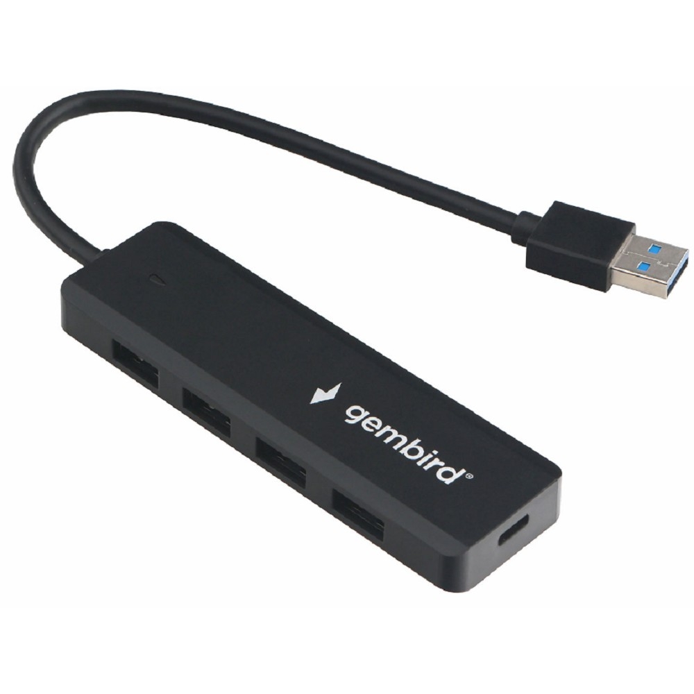 Gembird Разветвитель USB3.1 4xUSB, с доп.питанием (порт Type-C), кабель USB 19см, черный, коробка (UHB-C414)