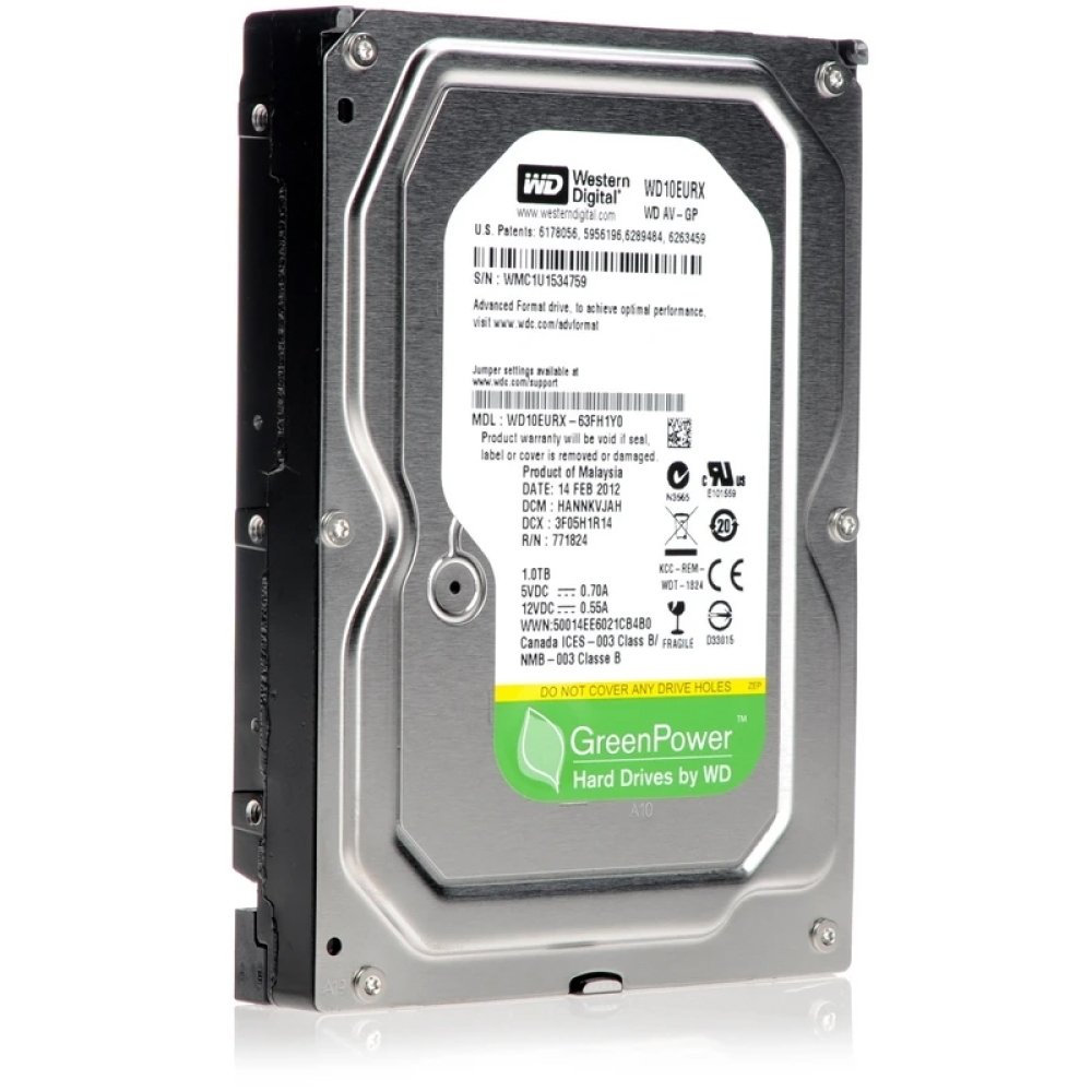 1TB WD AV-GP Video Surveillance 5400 RPM 64mb SATA3 WD10EURX RECERTIFIED HDD