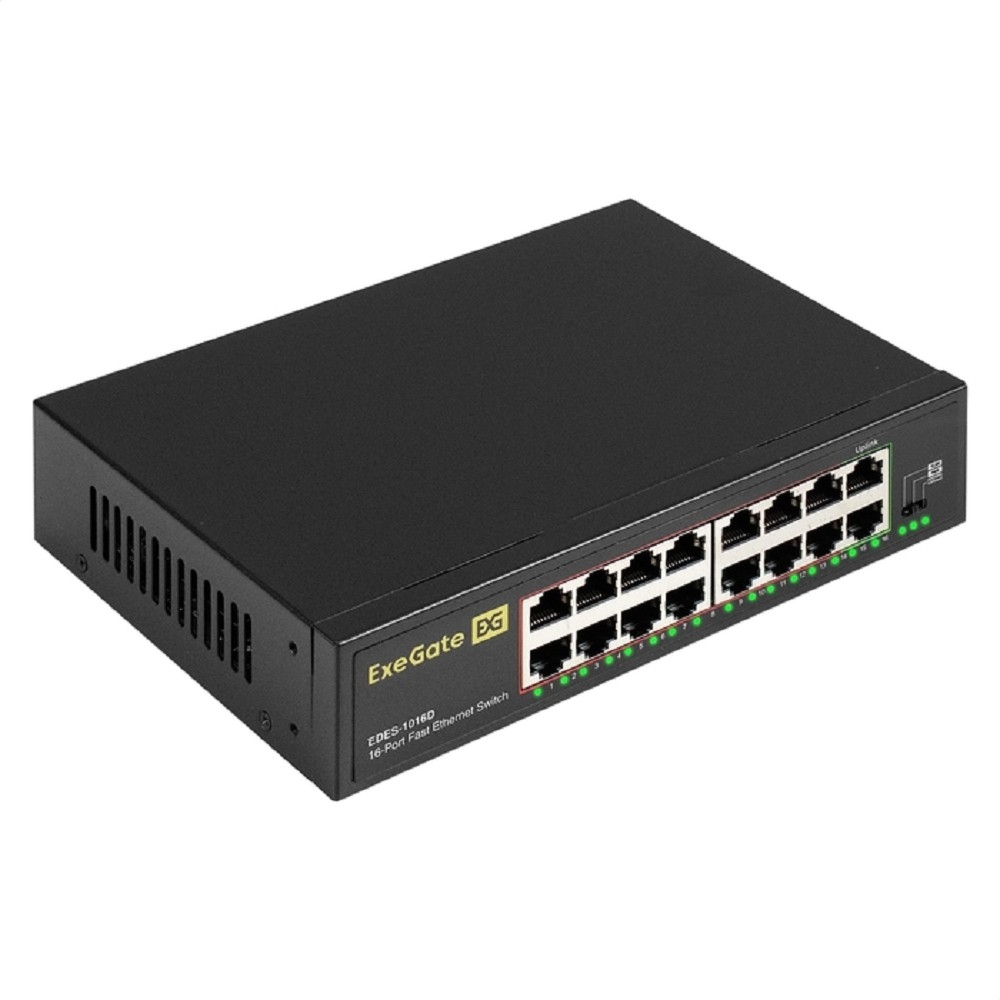 Exegate EX298691RUS Коммутатор неуправляемый ExeGate EDES-1016D (16-портовый UTP 10/100Mbps, металлический корпус, возможна установка в стойку и монтаж на стену)