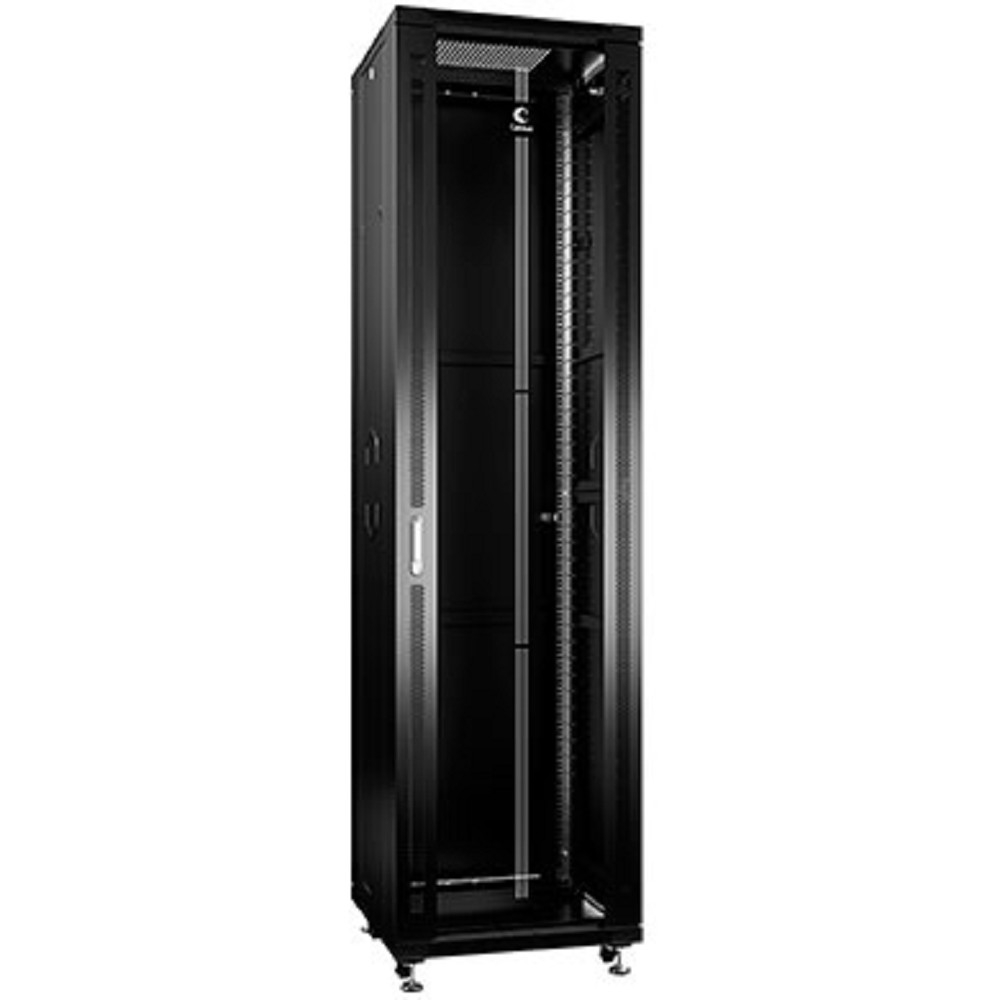 Cabeus SH-05C-47U60/100-BK Шкаф монтажный телекоммуникационный 19" напольный для распределительного и серверного оборудования 47U 600x1000x2277mm (ШхГхВ) передняя стеклянная и задняя сплошная металлическая двери, ручка с замком, цвет черный (RAL 9004)