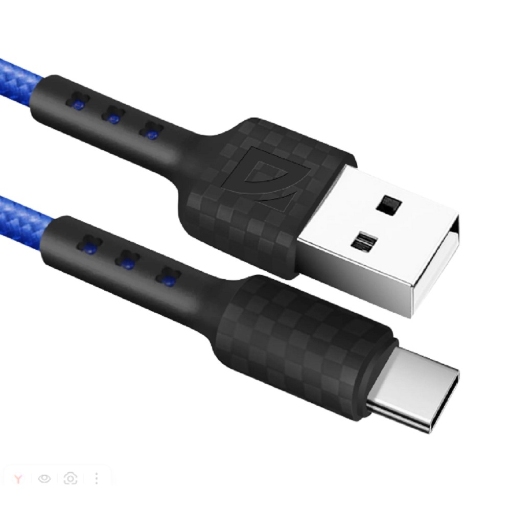 Defender Кабель F181, USB 2.0 (AM) - Type C, 1метр, 2.4А, нейлоновая оплетка, синий.