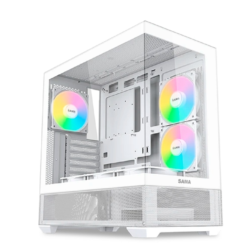 V40-WHADA6X1-GL SAMA Корпус ПК без блока питания/ Case SAMA V40 White, Midi-Tower, TG, 6x120mm ARGB, 2xUSB 3.0 + 1xUS