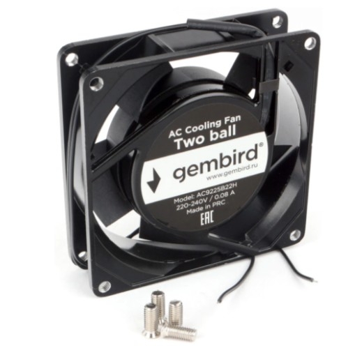 <092653> Вентилятор для корпуса .92mm Gembird AC9225B22H (2-pin, 92x92x25мм, AC, 220 B, подшипник, провод 30 см) [AC9225B22H]