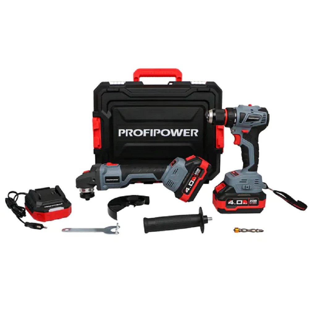 Аккумуляторный бесщеточный НАБОР 2в1 PROFIPOWER ProfiSet-2A20 (Li-ion-2шт 20В, 4.0Ач, З/У, в кейсе, E0080, T0056) [E0220M1]